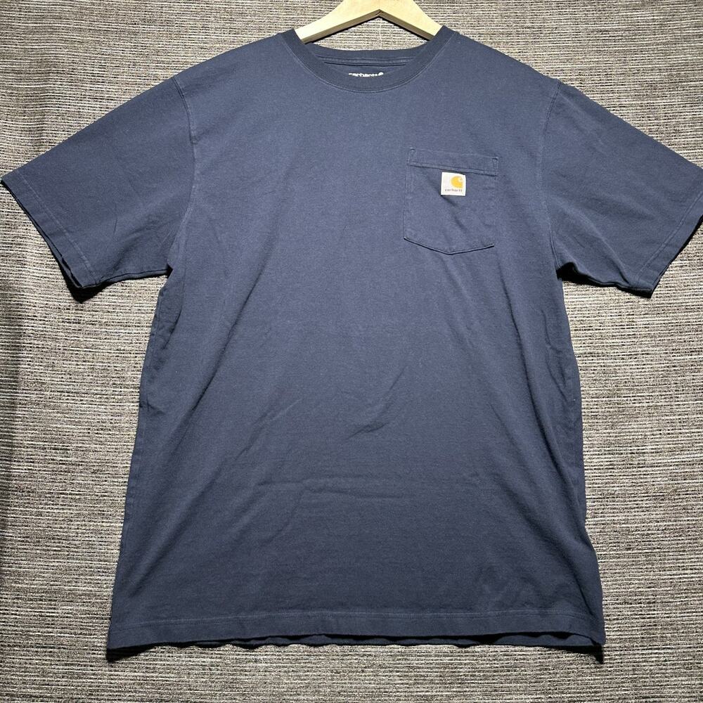 Carhartt Shirt Men's Large Tall Navy Blue Short Sleeve Loose Fit Workwear K87